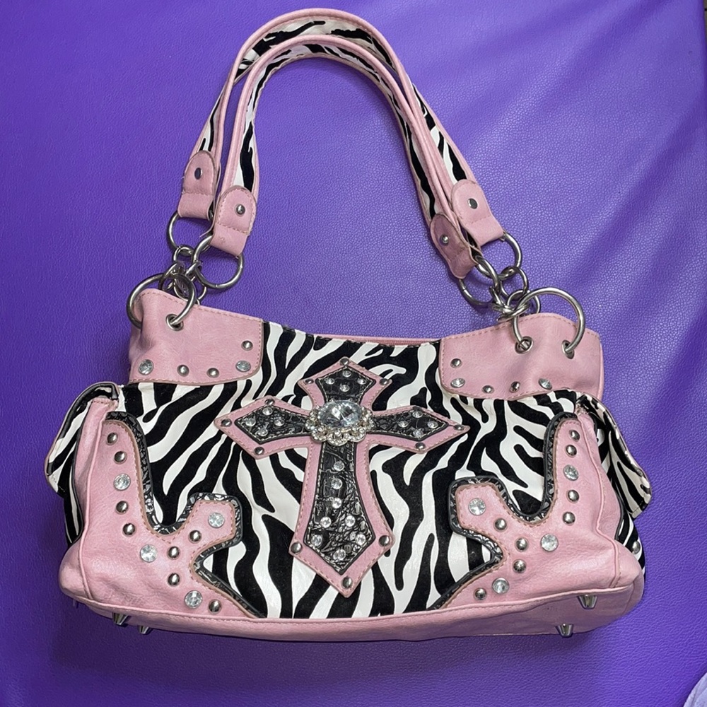 Cross bedazzled print purse